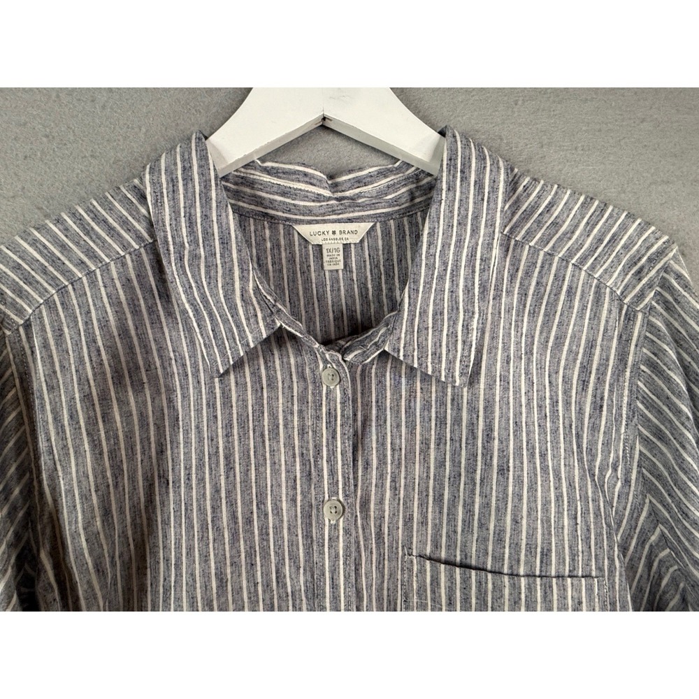 Lucky Brand Button Up Shirt Womens 1X Blue Striped Button Back Coastal Nautical - Picture 2 of 10